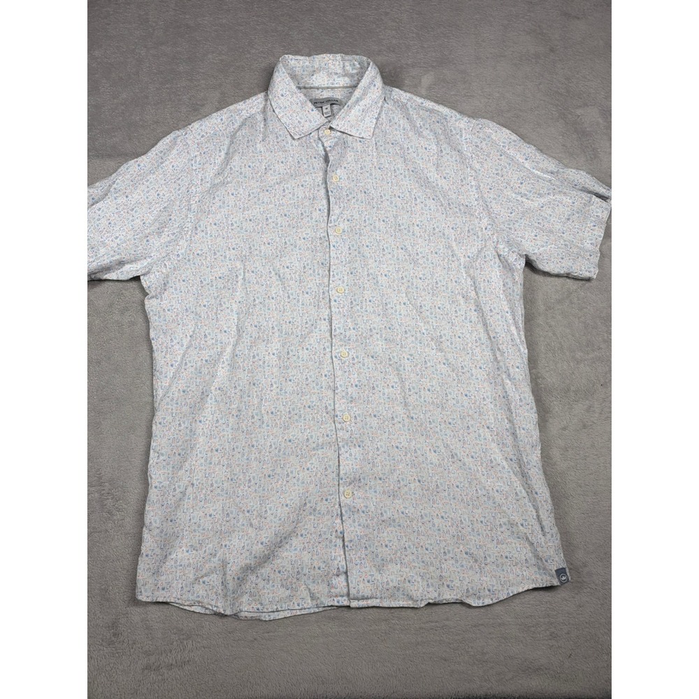 Peter Millar Linen Shirt Mens M Multi Cocktail Print MS25W62SUF Short Sleeve